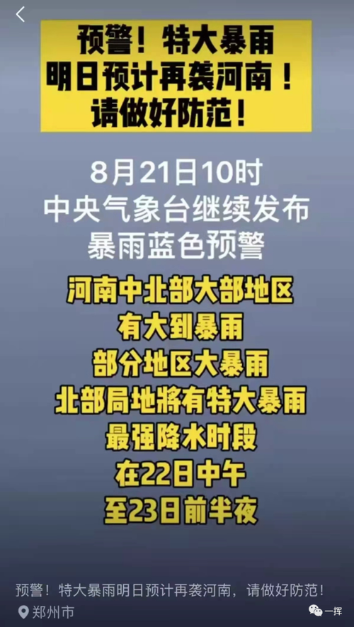 7月21日郑州暴雨预警